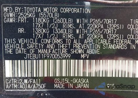 2007 Toyota Fj Cruiser from USA, damaged, VIN JTEBU11F970053999